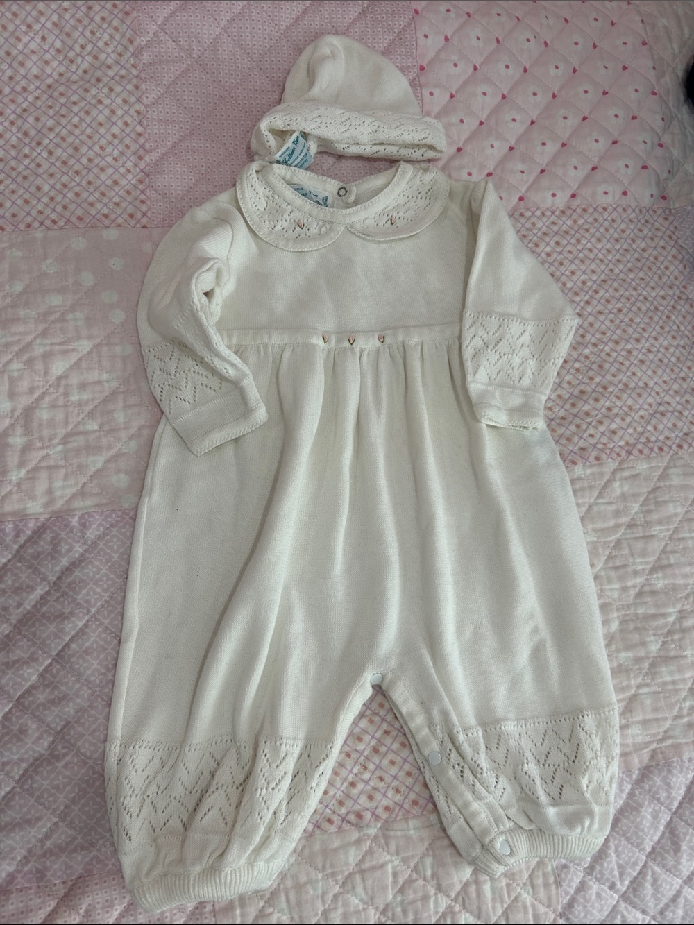 NWOT FELTMAN BROS  Knit One-Piece with matching hat 100% cotton 9MOS